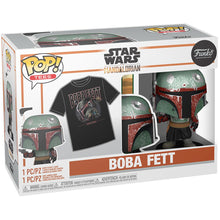 Load image into Gallery viewer, INSTOCK Star Wars: The Mandalorian Boba Fett FUNKO Pop! Vinyl Figure and Adult Black Pop! T-Shirt 2-Pack