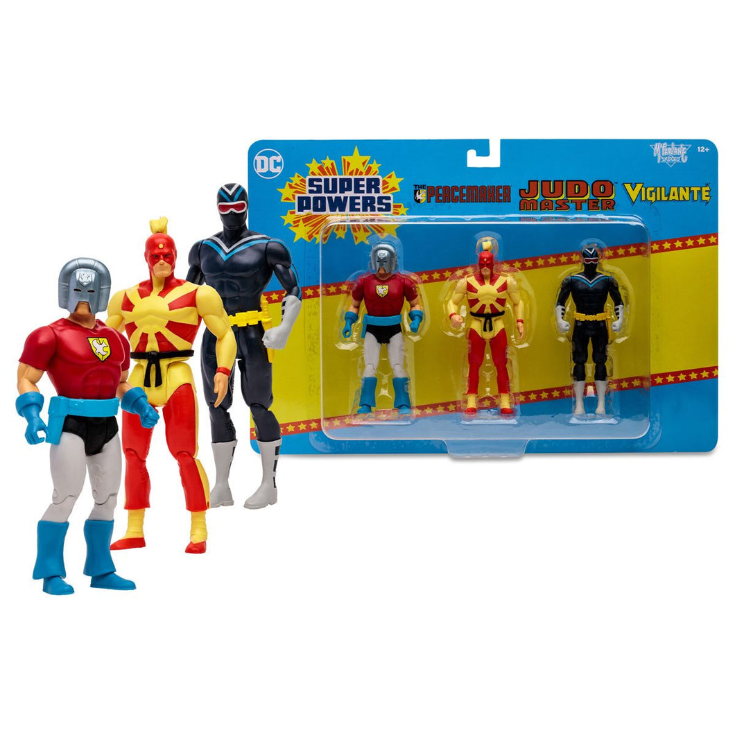 INSTOCK DC Super Powers Peacemaker, Judo Master, and Vigilante 4-Inch Scale Action Figure 3-Pack