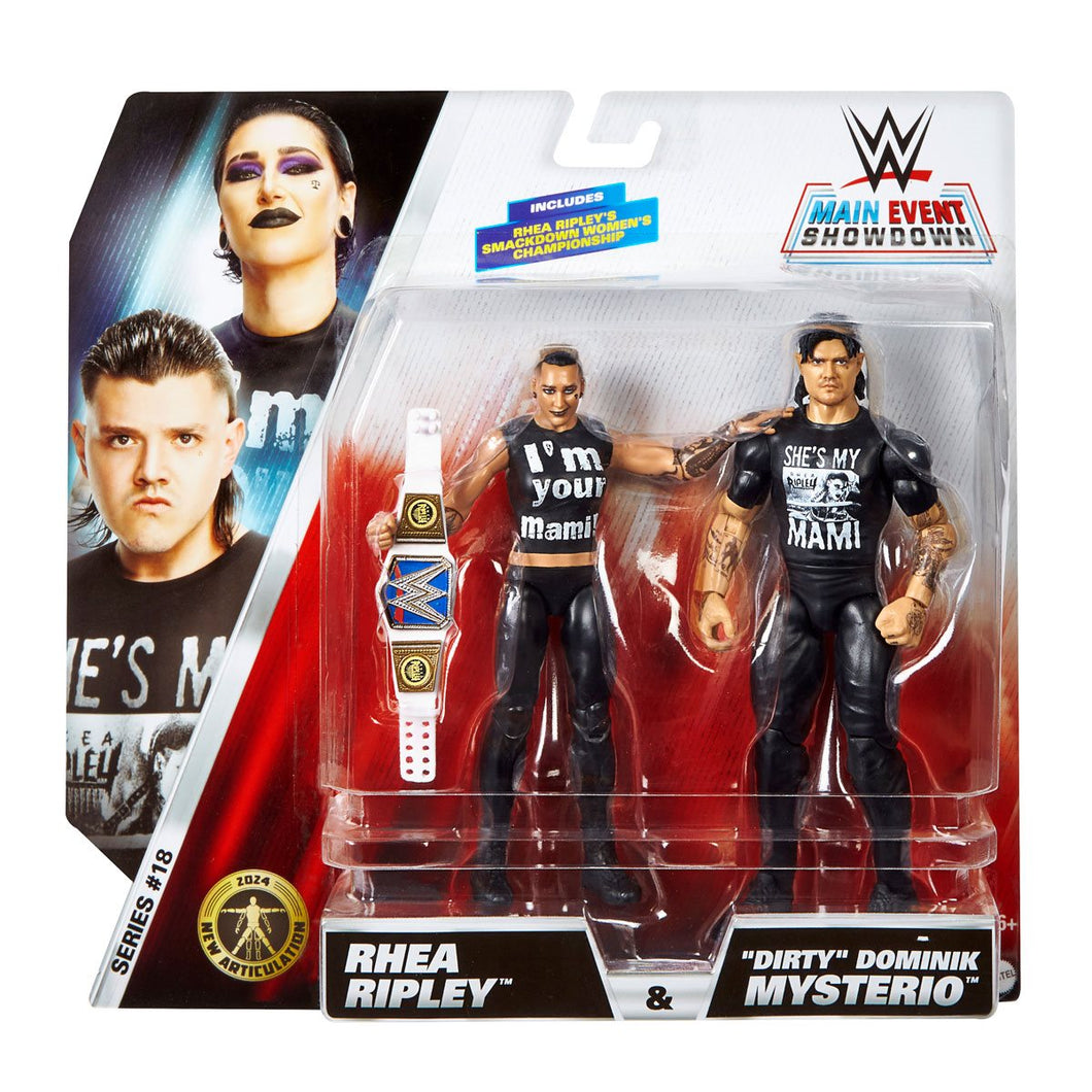 INSTOCK WWE Main Event Showdown Series 18 Rhea Ripley and Dominik Mysterio Action Figure 2-Pack