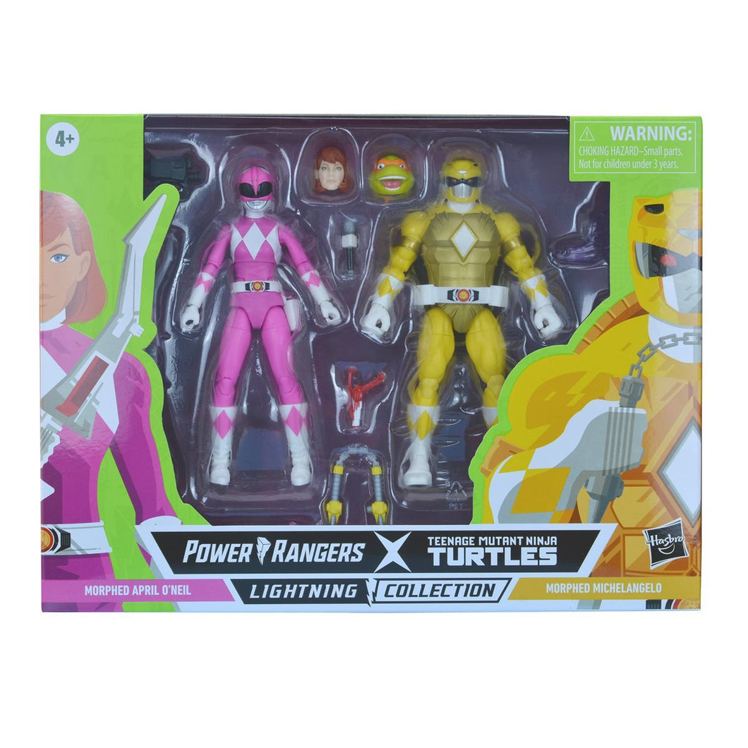 INSTOCK Power Rangers X Teenage Mutant Ninja Turtles Lightning Collection Michelangelo Yellow and April Pink Action Figures